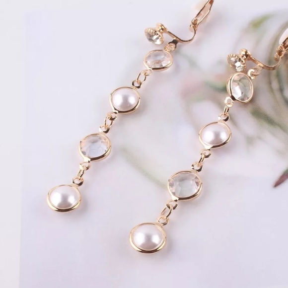 Clip On Dangling Pearly Lightweight Earrings - Picture 2 of 4